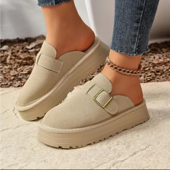 Khaki Vegan Suede Slip on Flats