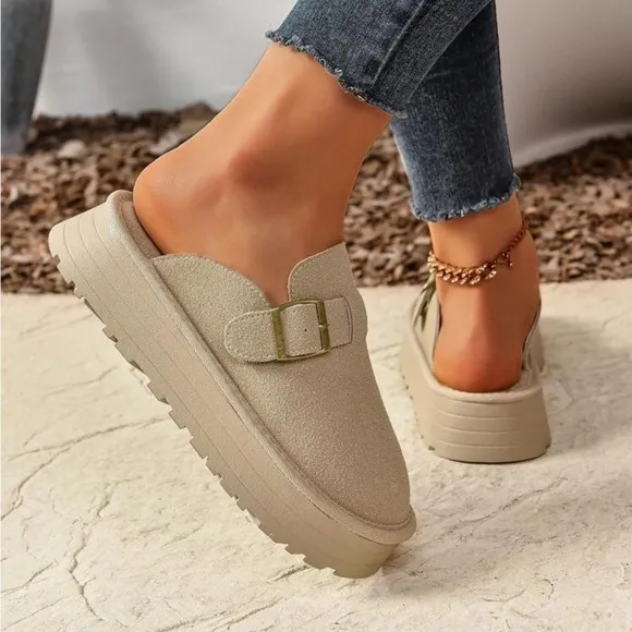 Khaki Vegan Suede Slip on Flats