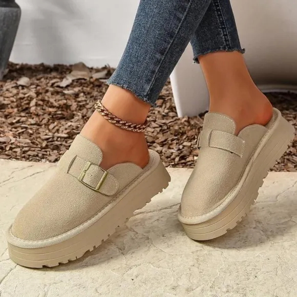 Khaki Vegan Suede Slip on Flats