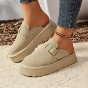 Khaki Vegan Suede Slip on Flats