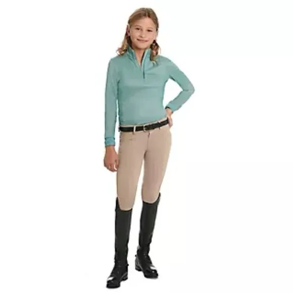 Kids Ovation Euroknit Melange X-Grip Knee Patch Euroseat Breeches Tan 16