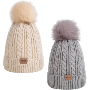 Kids Winter Beanie Children's Warm Fleece Lined Knit Thick Ski Cap with Pom
