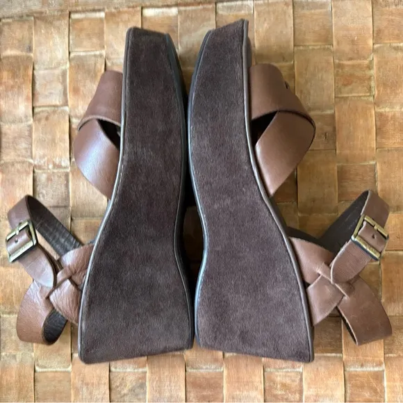 KORK-EASE Ava Wedge Leather Sandal | Brown | Size US 6 EU 36.5