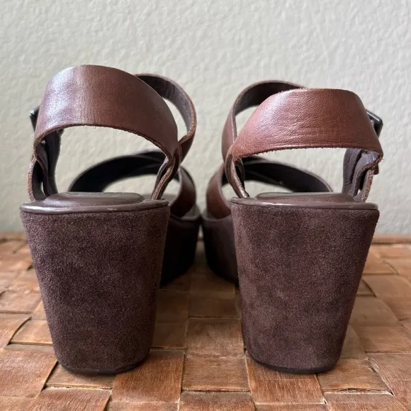 KORK-EASE Ava Wedge Leather Sandal | Brown | Size US 6 EU 36.5