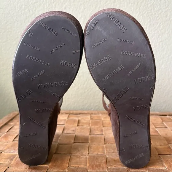 KORK-EASE Ava Wedge Leather Sandal | Brown | Size US 6 EU 36.5