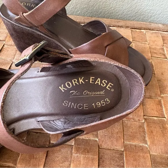 KORK-EASE Ava Wedge Leather Sandal | Brown | Size US 6 EU 36.5