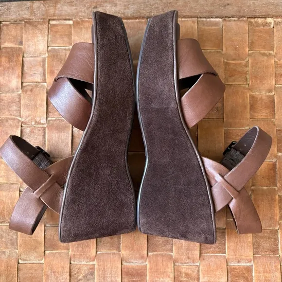 KORK-EASE Ava Wedge Leather Sandal | Brown | Size US 6 EU 36.5