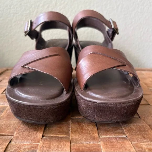 KORK-EASE Ava Wedge Leather Sandal | Brown | Size US 6 EU 36.5