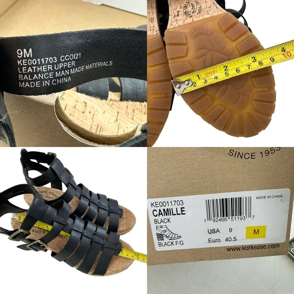 Kork-Ease Camille Gladiator Black Leather Block Heel Sandals Size 9M