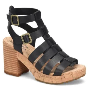 Kork-Ease Camille Gladiator Black Leather Block Heel Sandals Size 9M