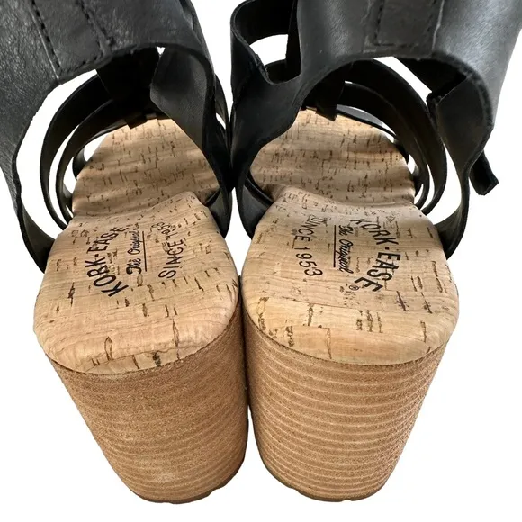 Kork-Ease Camille Gladiator Black Leather Block Heel Sandals Size 9M