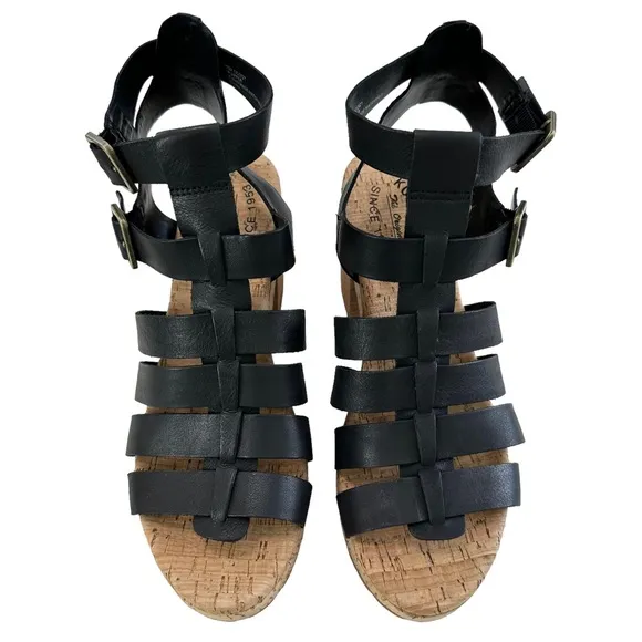 Kork-Ease Camille Gladiator Black Leather Block Heel Sandals Size 9M