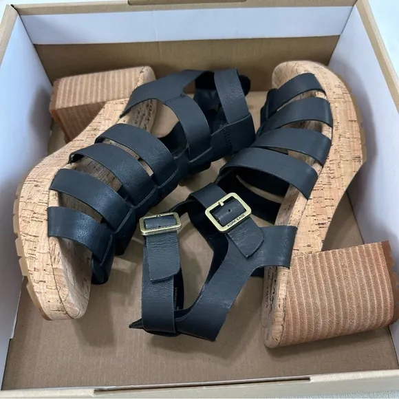 Kork-Ease Camille Gladiator Black Leather Block Heel Sandals Size 9M