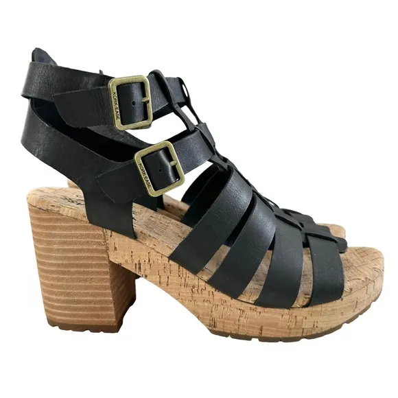 Kork-Ease Camille Gladiator Black Leather Block Heel Sandals Size 9M