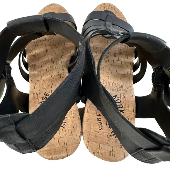 Kork-Ease Camille Gladiator Black Leather Block Heel Sandals Size 9M