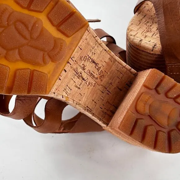 Kork Ease Camille Sandals 9 NWOT Tan Leather Fisherman Heel Comfort