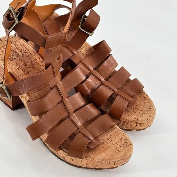 Kork Ease Camille Sandals 9 NWOT Tan Leather Fisherman Heel Comfort