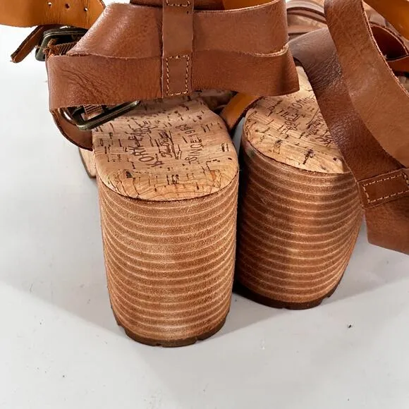 Kork Ease Camille Sandals 9 NWOT Tan Leather Fisherman Heel Comfort