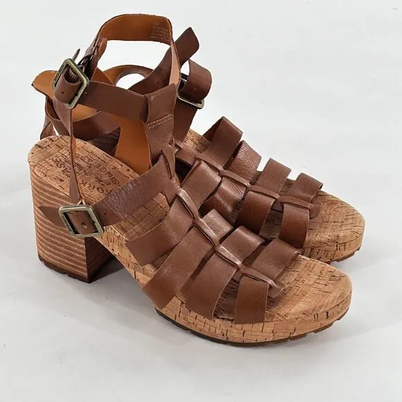 Kork Ease Camille Sandals 9 NWOT Tan Leather Fisherman Heel Comfort