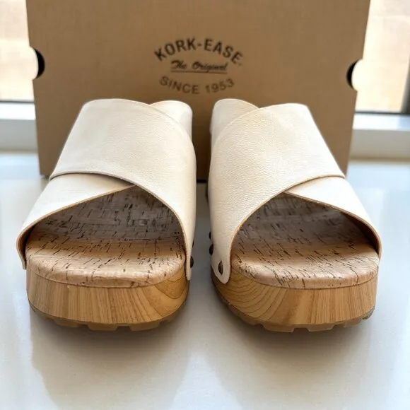 Kork-Ease Tatum Sandals Leather Slip On Heels Cream Size 10 NEW