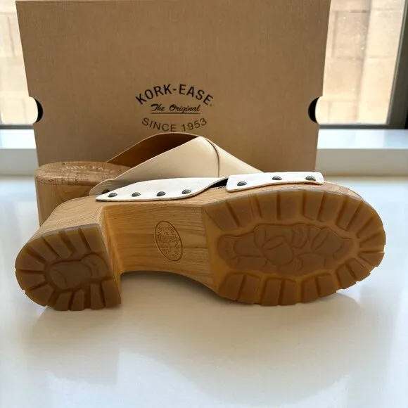 Kork-Ease Tatum Sandals Leather Slip On Heels Cream Size 10 NEW