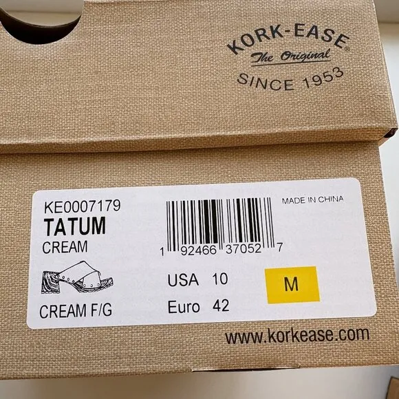 Kork-Ease Tatum Sandals Leather Slip On Heels Cream Size 10 NEW