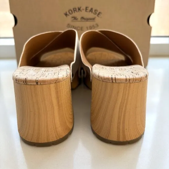 Kork-Ease Tatum Sandals Leather Slip On Heels Cream Size 10 NEW