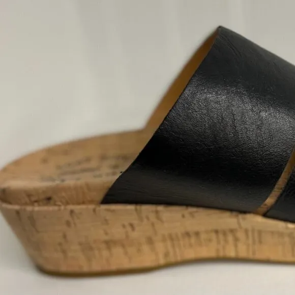 Kork-Ease Women's 10 M Menzie Platform Sandals Black Leather 3 Strap Wedge Shoes