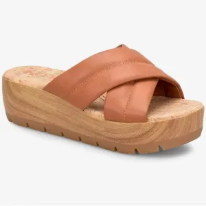 Korks platform leather cork slide tan sandals women Size 11M