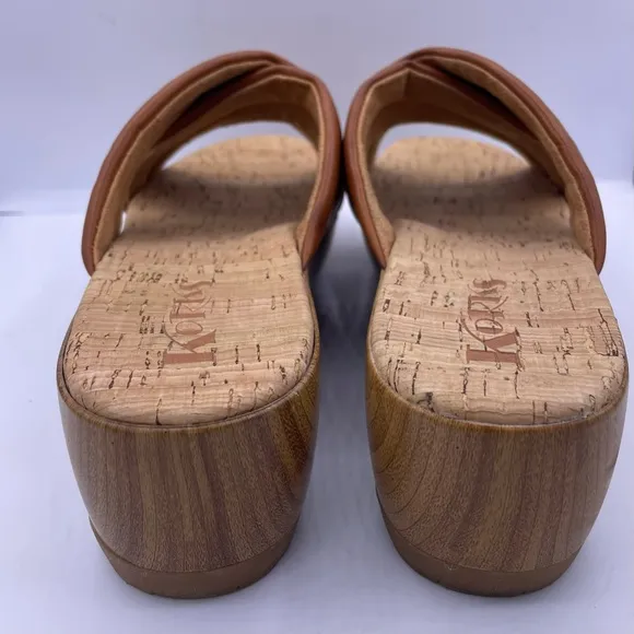 Korks platform leather cork slide tan sandals women Size 11M