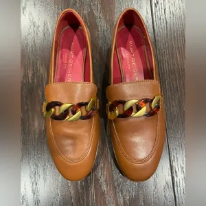 Kurt Geiger London Kiara Camel Leather Gold Chain Loafers Woman EU38/7.5 Classic