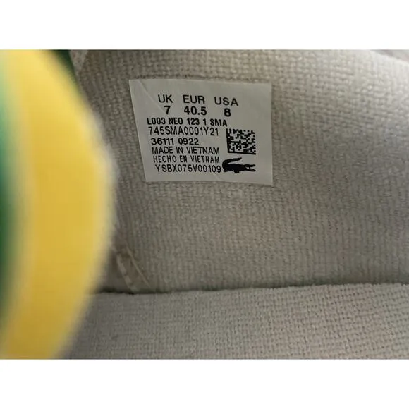 Lacoste L003 Neo Mens Sz 8 Sneakers Yellow Off White