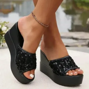 Ladies&quot; Fashion Fish Mouth Sparkly Decorated Roman Sandals Beach Shoes Versatile