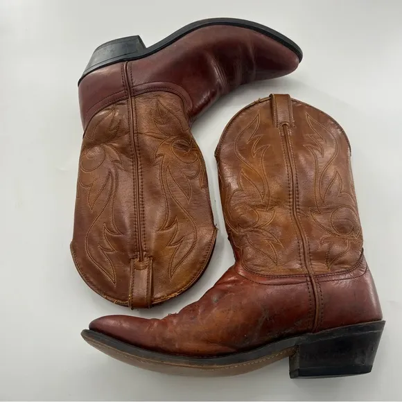 Laredo Brown Leather Cowboy Western Boots Men’s Heeled Round Toe