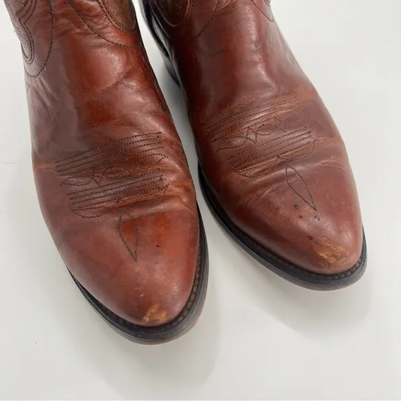 Laredo Brown Leather Cowboy Western Boots Men’s Heeled Round Toe