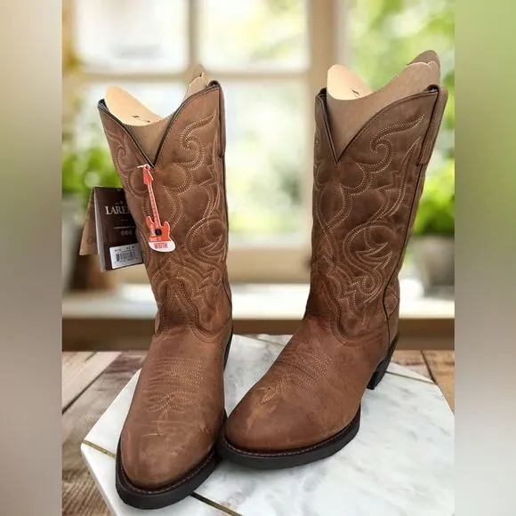 LAREDO Distressed Western Cowboy Boots Leather R Toe Size 8.5