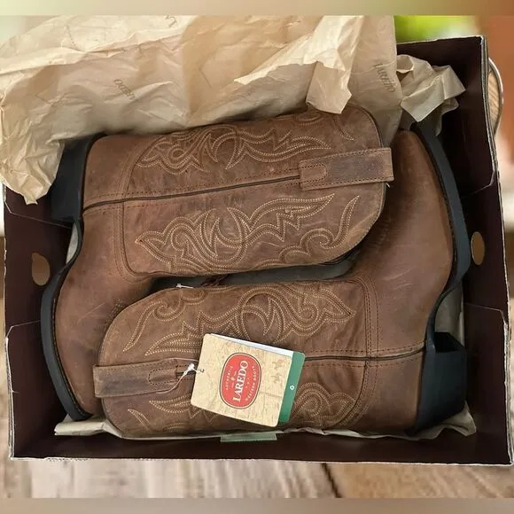 LAREDO Distressed Western Cowboy Boots Leather R Toe Size 8.5