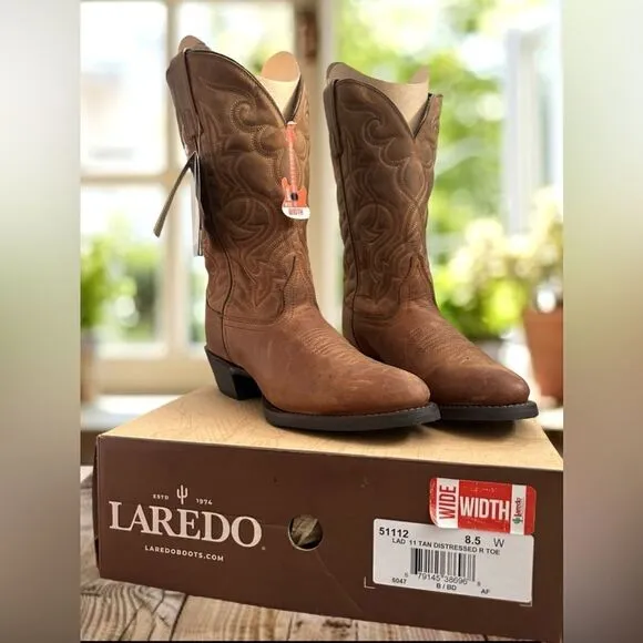 LAREDO Distressed Western Cowboy Boots Leather R Toe Size 8.5