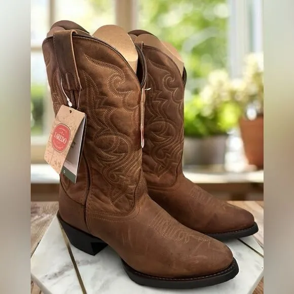 LAREDO Distressed Western Cowboy Boots Leather R Toe Size 8.5