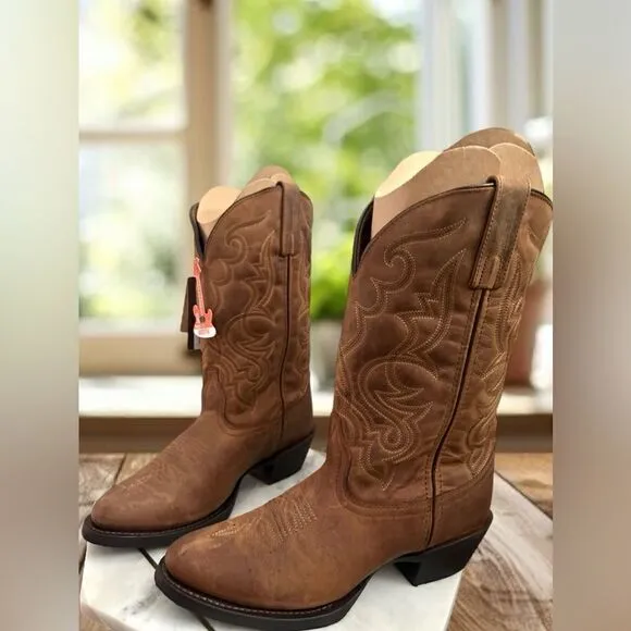 LAREDO Distressed Western Cowboy Boots Leather R Toe Size 8.5