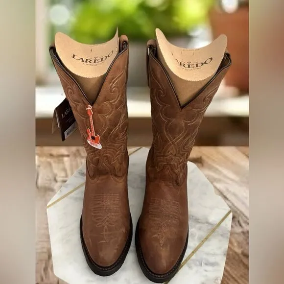 LAREDO Distressed Western Cowboy Boots Leather R Toe Size 8.5