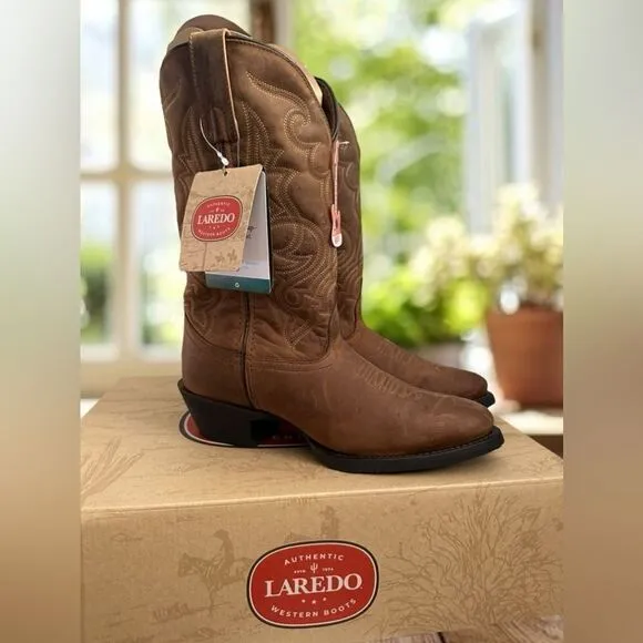 LAREDO Distressed Western Cowboy Boots Leather R Toe Size 8.5