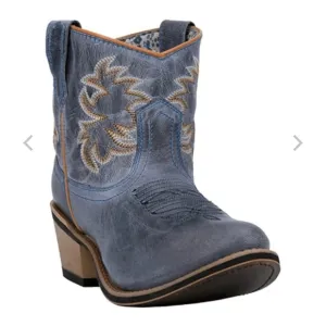 Laredo Sapphire Western Cowgirl Distressed Embroidered Leather Booties in Navy.