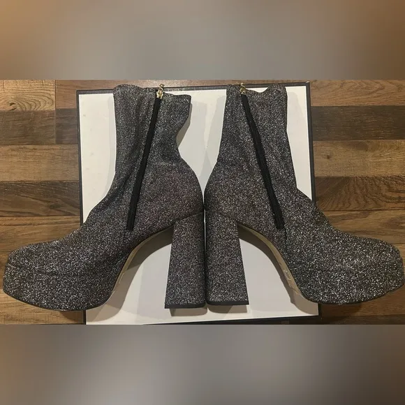 Larroude Dolly Platform Stretchy Silver Boots 👢