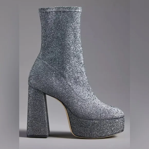 Larroude Dolly Platform Stretchy Silver Boots 👢