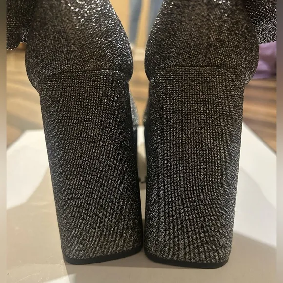 Larroude Dolly Platform Stretchy Silver Boots 👢