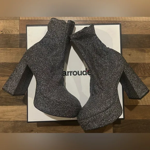 Larroude Dolly Platform Stretchy Silver Boots 👢
