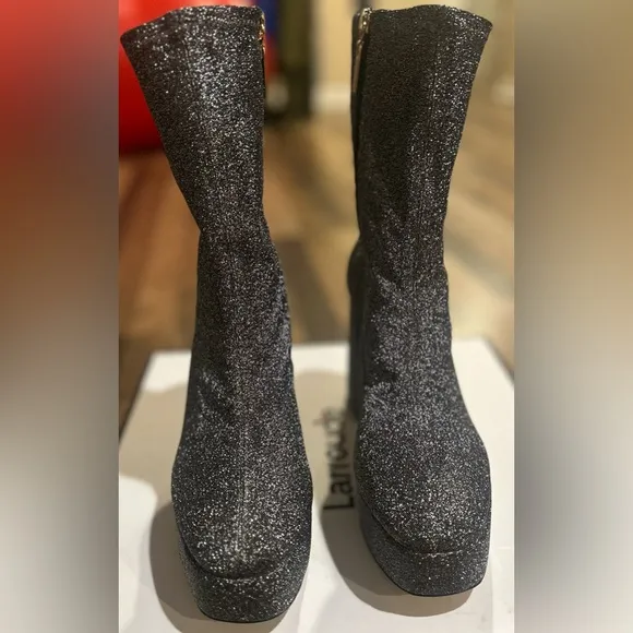 Larroude Dolly Platform Stretchy Silver Boots 👢