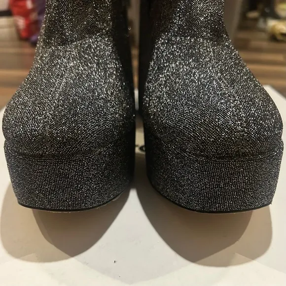 Larroude Dolly Platform Stretchy Silver Boots 👢