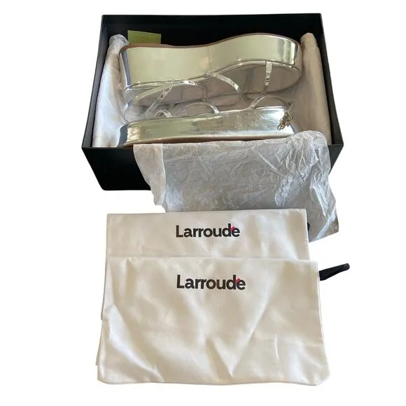 Larroude Gio Platform Sandals Ankle Strap Party Statement Mirror Silver Size 10
